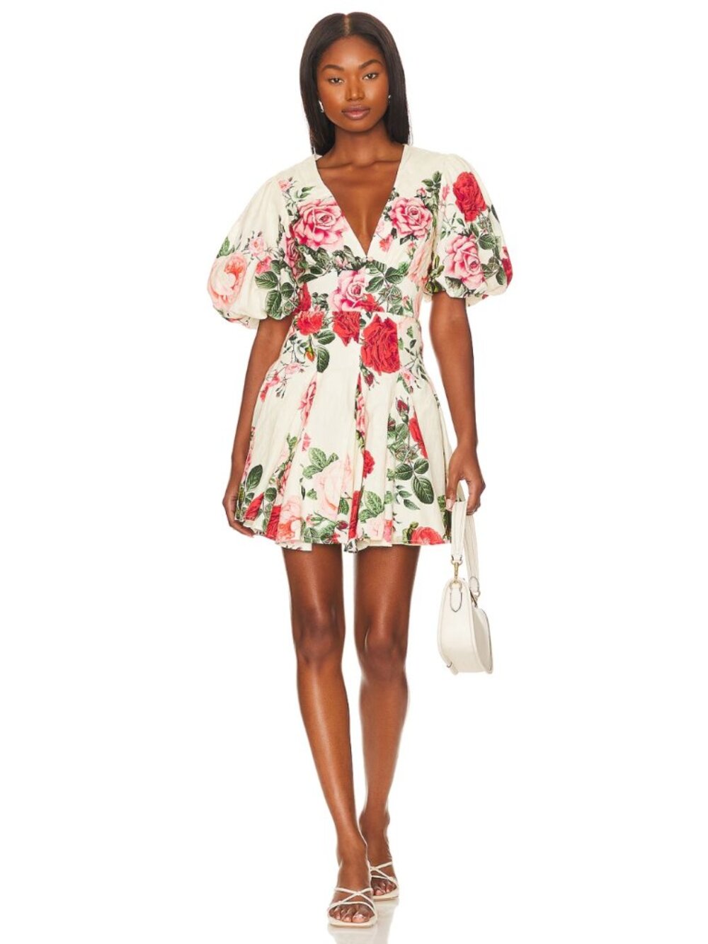 Hemant & Nandita Naaz Floral Skater Mini Dress Cream Red Size Small - Picture 5 of 14